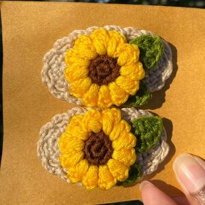 Crocheted Sunflower Hair Clips